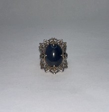 Elegant 925 Sterling Silver Blue Stone Ring - Filigree Crown Design Size 6.25