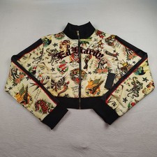NWT Ed Hardy Cropped Track Jacket Womens XL Shrunken Flashboard Multi
