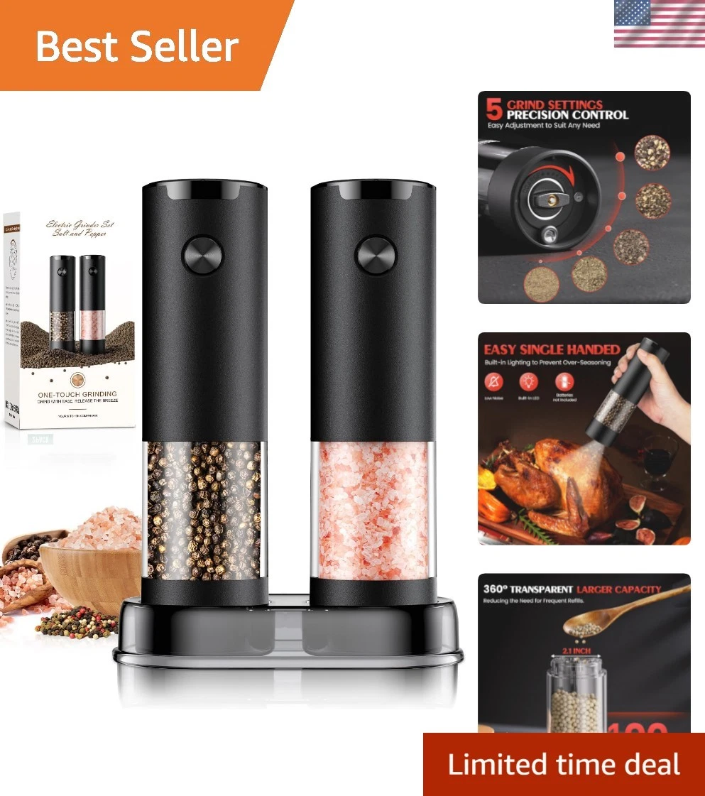 Electric Salt and Pepper Grinder Set Automatic Battery Pepper Mill Shakers Ad...