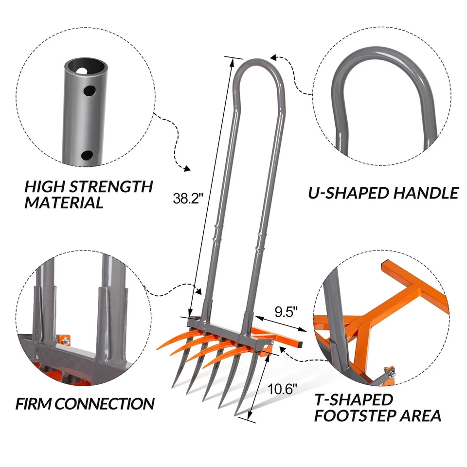 Herramienta de jardín de horquilla ancha, 9 dientes de alta resistencia horquilla ancha cultivadora manual, 2 en 1 Gard... Foto 4 de 4