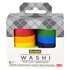 Scotch Washi Tape [8-Pack]: 8-pack (Solid Color Rainbow Design)