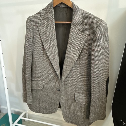 Crombie, Crombie Brown Check Tweed Wool Blazer vintage Size ~50/40 Patch Elbow