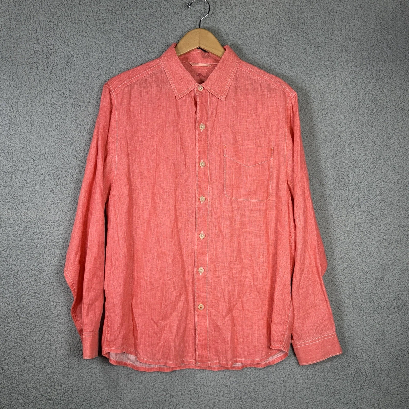 Tommy Bahama Relax Shirt Mens Medium Pink 100% Linen Long Sleeve