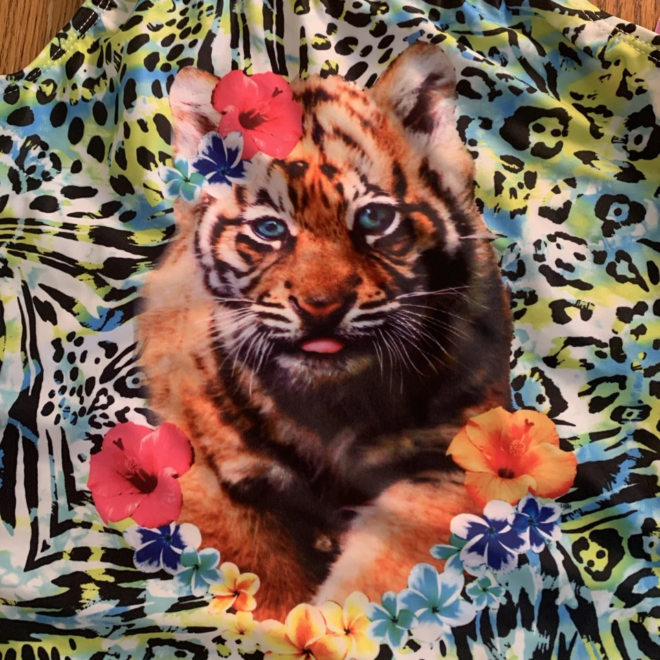 Traje de baño Tankini tropical Ocean Pacific para niñas jóvenes XL 14/16 con top de tigre solamente Foto 2 de 4