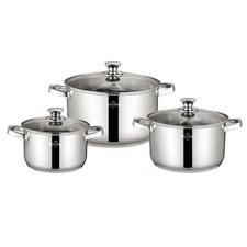 Set de 3 Casseroles en Acier Inoxydable 20 / 24 / 28cm avec Couvercles, Argent