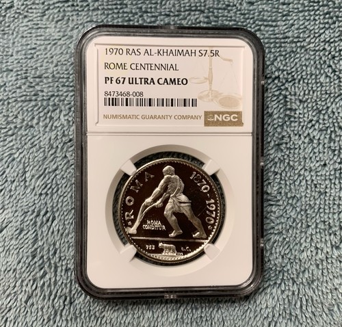 1970 Ras Al-Khaimah 7.5 Riyals Silver Coin Rome Centennial NGC PF 67 UC