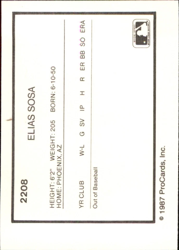 Elias Sosa 1987 ProCards #2208 RC San Jose Bees *AutographDen* - Image 2 of 2