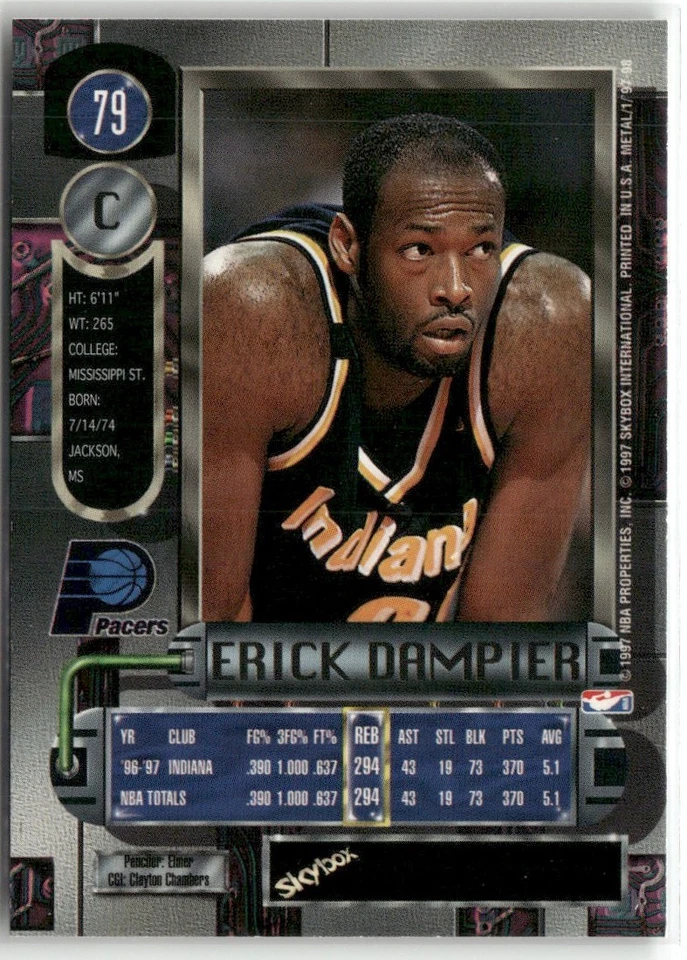 1997-98 METAL UNIVERSE ERICK DAMPIER INDIANA PACERS #79 - Image 2 of 3