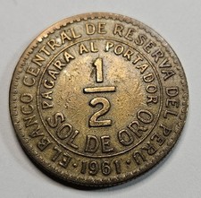 1961 Peru 1/2 Sol de Oro - Brass Coin - Peruvian - World Coin - South America