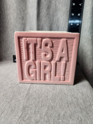 CERAMIC SQUARE PLANTER PINK IT'S A GIRL Some Damage
