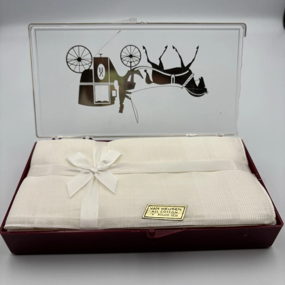 Pañuelo Van Heusen 100 % algodón dobladillo enrollado en V vintage en estuche Foto 2 de 4
