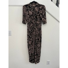 Free People Black Floral Button Down Midi Dress Womens Small Cottagecore Stretch