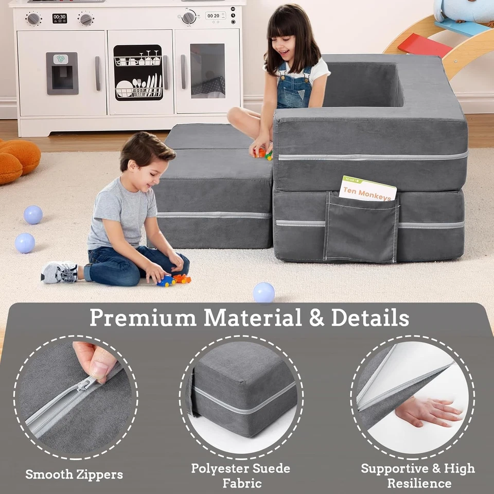 Sofá infantil 3 peças/conjunto modular infantil sofá de brincar, sofá infantil sofá conversível infantil - Imagem 4 de 4