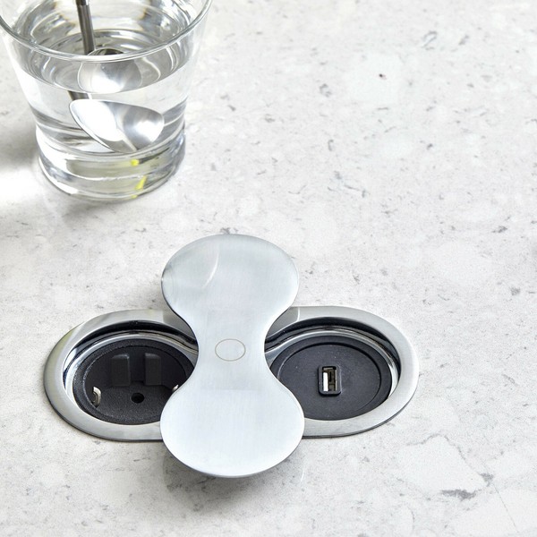 Einbau- Tisch- Steckdose Edelstahloptik 1X Schuko / 1X Usb Push Open Drehdeckel-image