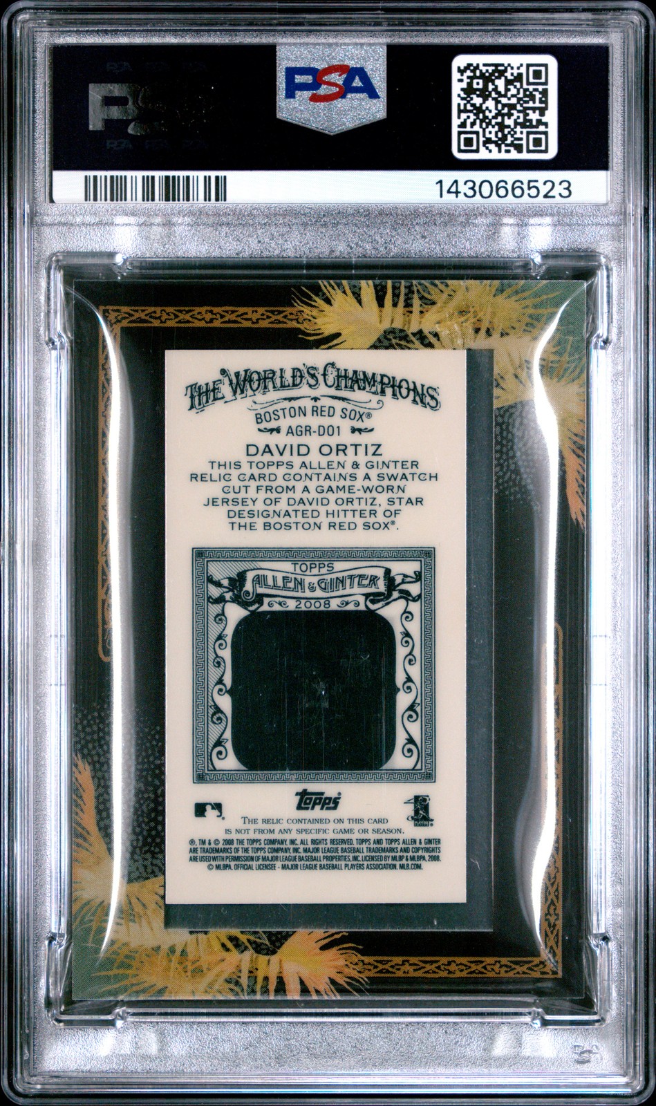 2008 TOPPS ALLEN & GINTER FRAMED RELICS #AGRDO1 DAVID ORTIZ PSA 8 view 2
