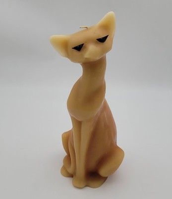 Vintage MCM Siamese Cat Wax Candle Black Eyes 14  Tall 60's 70's