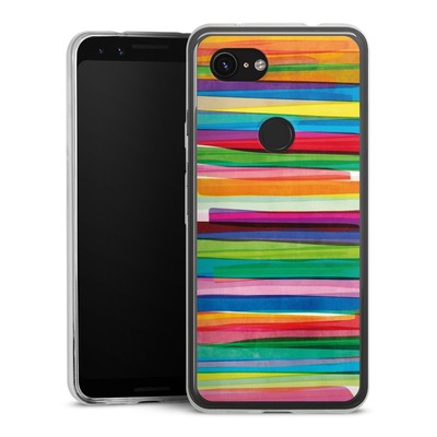 Slim Hülle für Google Pixel 3a Streifen Wasserfarbe bunt