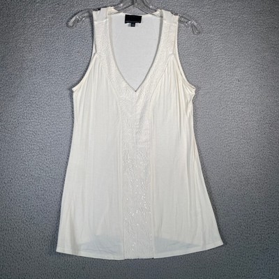 Cynthia Rowley Ivory V Neck Tank Top Embellished Sequins Size L