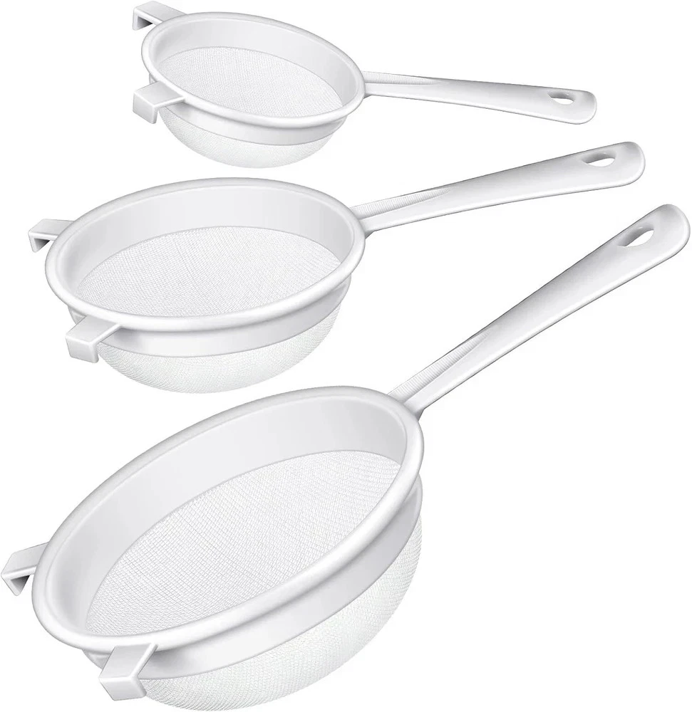 3 Pcs Plastic Nylon Mesh Strainer Colander with Handle Double Ear Fine Food Mesh