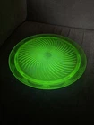 Vintage Depression Cake Plate Swirl Pattern Footed 10” Uranium