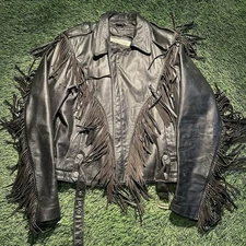 Vintage Open Road Concho Fringe  Leather Motorcycle Jacket  Size 40