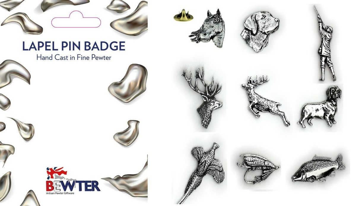 Spilla Da Lapello In Peltro - Design Cervo E Uccelli, Fatto A Mano Nel Regno Unito, Nuova