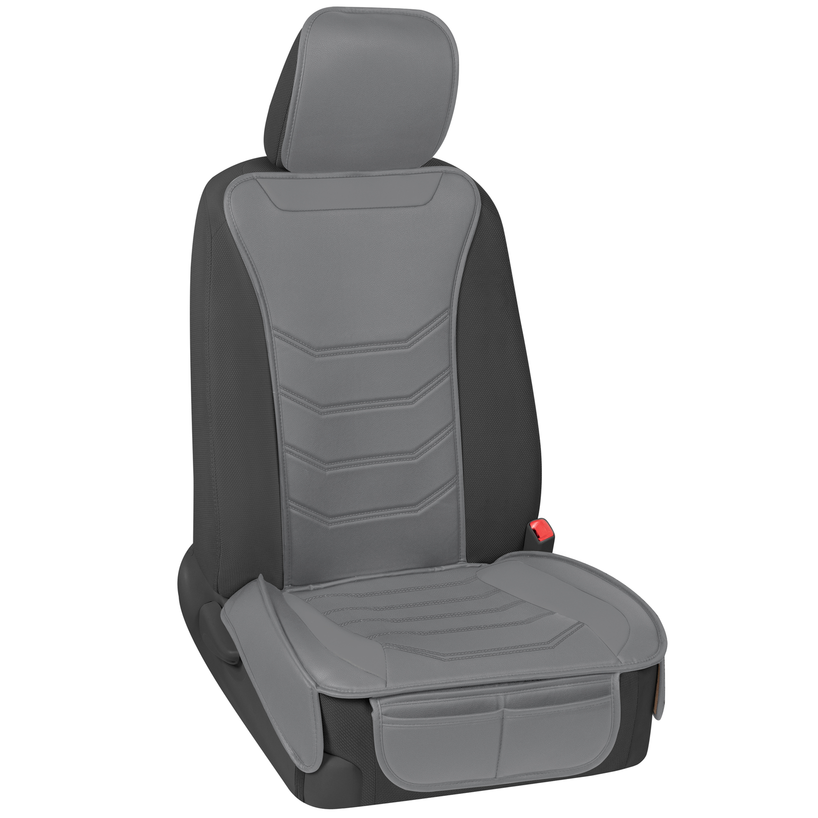Seat Cover LuxeFit FauxLeather Gray Front Seat MotorTrend Universal Car Protect