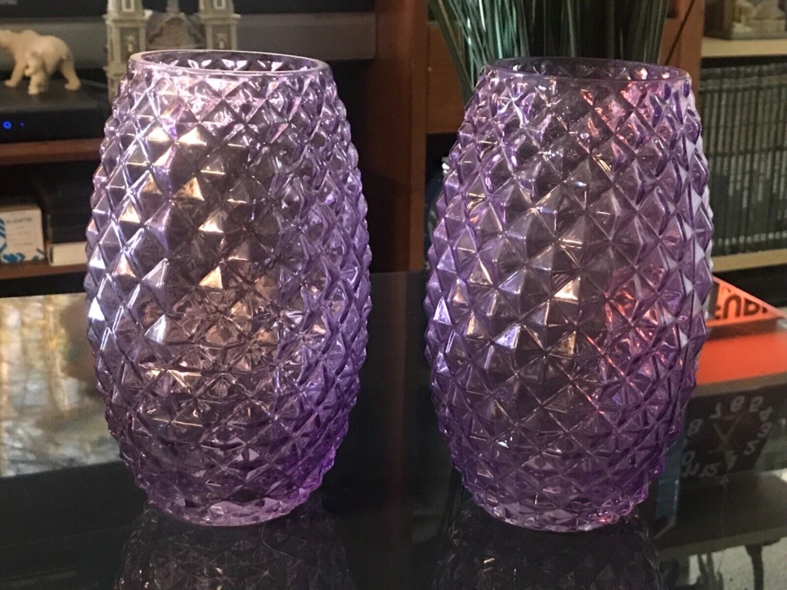 Set of 2 Purple Glass Vase Textured . Tall 8.1/2” x Round Middle Diameter 16” In Prawdziwa popularność