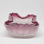 VTG Murano Cranberry White Ruffled Art Glass Bowl Crimped Candy Dish