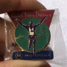 1996 vintage Atlanta centennial Olympics Motorola enamel pin reach your dreams