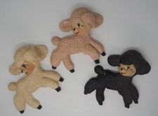 Vtg Lamb Chalkware Wall Decor Set of 3 White/Black/Pink Nursery MCM