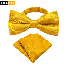 New Mens Pre-Tied adjustable Bow Tie Paisley Gold Bowtie Hanky Wedding Party