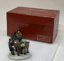 Lang and Wise Folk Art Village 2 Oxen Pulling Sled with Christmas Tree 1997