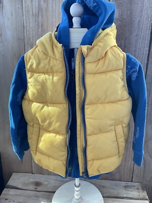 Dopo Dopo Puffer Vest Hoodie Yellow Monster Blue Boy Sz 2/ 3