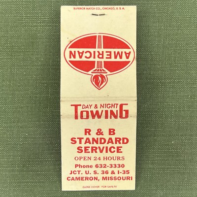 Vintage Matchbook R&B Standard Service Cameron Missouri Matches Unstruck