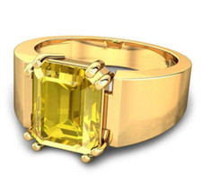 Natural Yellow Sapphire Ring Astrological Handmade 22k Yellow Gold Plate Silver