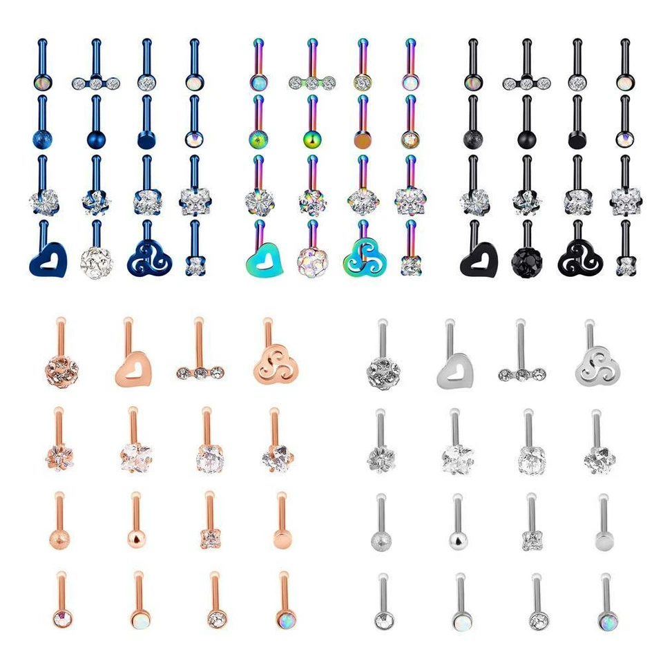 Juego de 16 piezas de pernos óseos de acero quirúrgico varilla recta nariz oreja labio anillo piercing 20G Foto 2 de 4