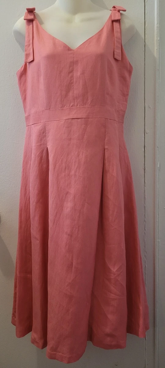 Ann Taylor Petite Dress 4P Sleeveless V Neck Fit Flare Pink