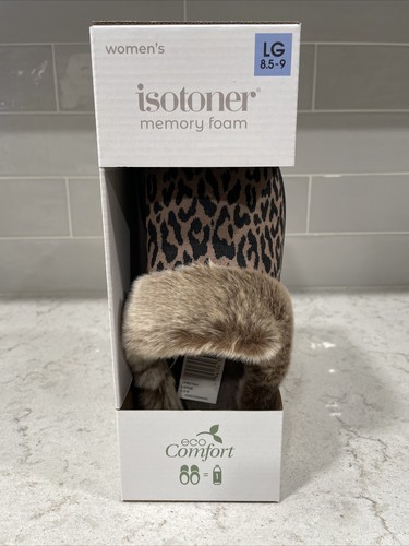CHEETAH Ladies LG 8.5-9 Isotoner Memory Foam Hoodback ECO Comfort Slippers NIB - Picture 8 of 8