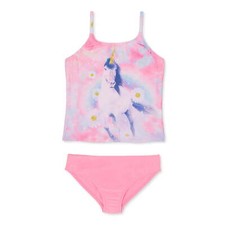 Wonder Nation Girls Pink Unicorn Print Tankini 2pc Swimsuit Set NEW
