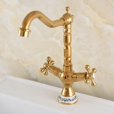 Gold Brass Swivel Spout Single Hole Bathroom Sink Mixer Tap Vanity Basin Faucet
