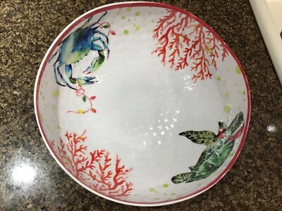 Bella Lux Christmas Sea Turtle Coral Crab Melamine Serving Salad Pasta Bowl