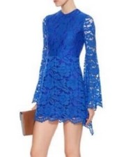 ALEXIS BLUE LACE ELONGATED BELL SLEEVE A-LINE MINI DRESS SZ.S