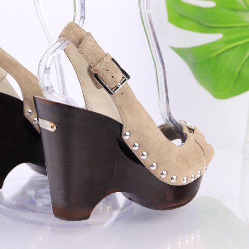 Michael Kors Womens Charm Sandal Size 8.5 Tan Suede Slingback Wedge Platform - Picture 5 of 13