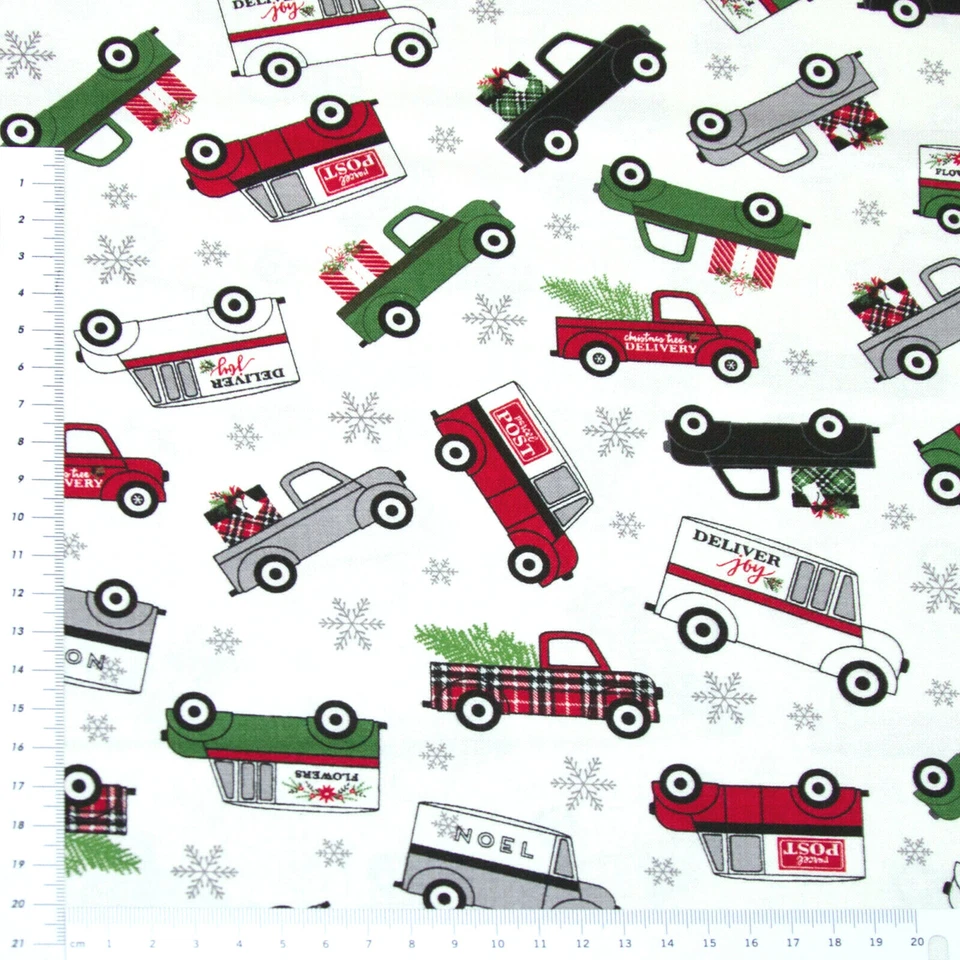 RILEY BLAKE Autos auf Weiß von RileyBakeDesigns Weihnachtsstoff Patchwork (3063)
