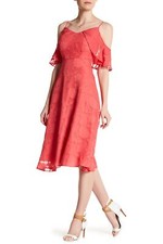 CeCe 155941 Women's Liv Floral Cold Shoulder Dress V-Neck Terra Rose Sz. 4