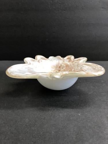 Vintage Mid Century Murano White And Gold Glass Abstract Ashtray Candy Dish - Picture 3 of 12