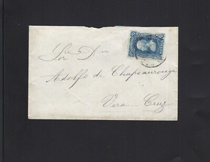 MEXICO-1875-COVER-25C BLUE-MEXICO OVERPRINT-TO VERA CRUZ-FAULTS-#4
