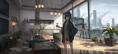 Anime digital art artwork girls portrait short hair Play Gaming Mat Desk