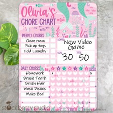 Mermaid Chore Chart Dry Erase Board Reusable Personalized Girl Reward Tracker